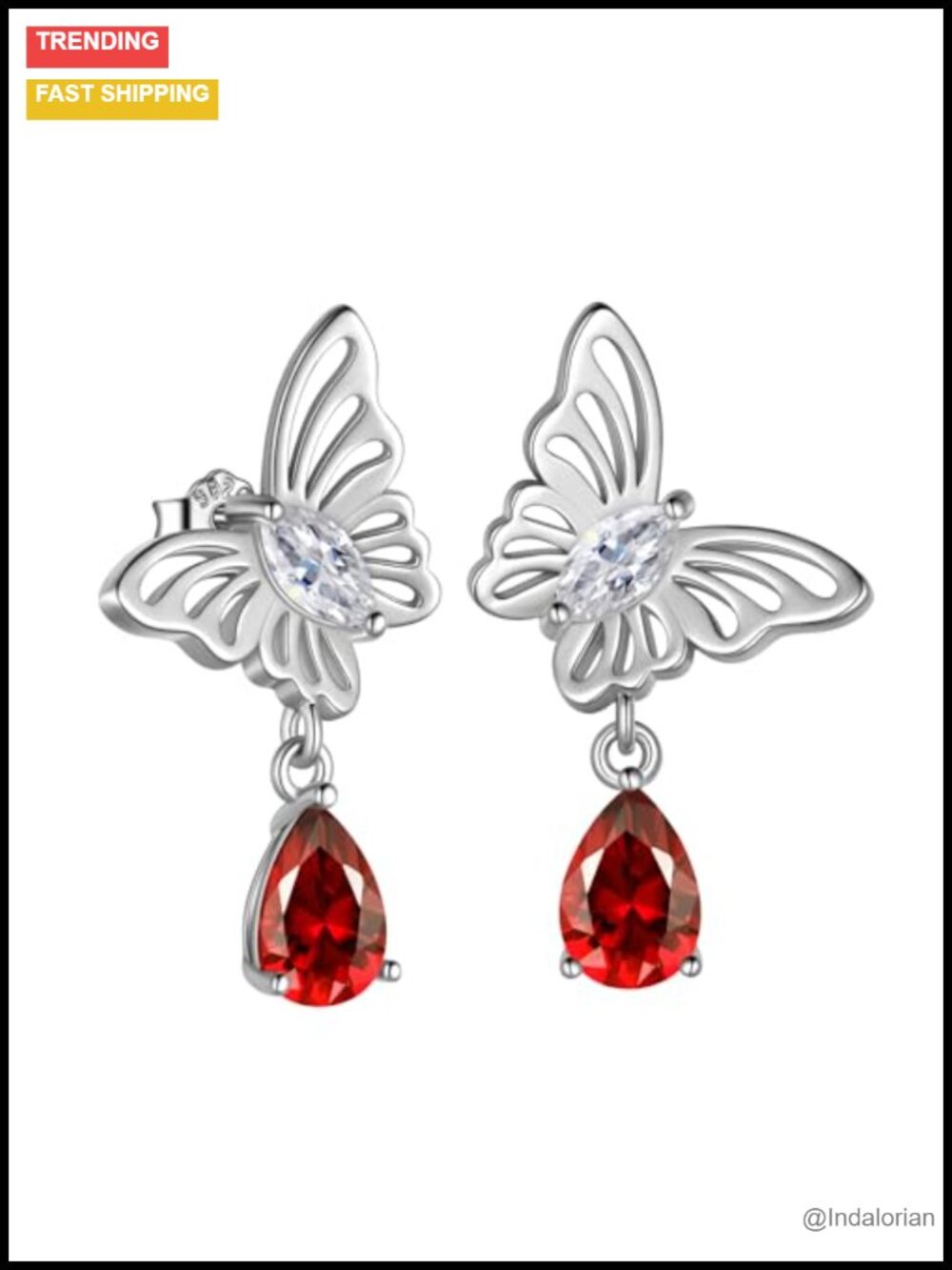 925 Sterling Silver Butterfly Birthstone Earrings Hypoallergenic Drop Dangle